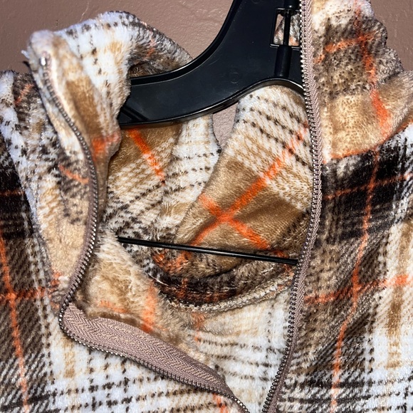 Half Zip plaid graphic drop shoulder crop teddy sweatshirt - Picture 3 of 4